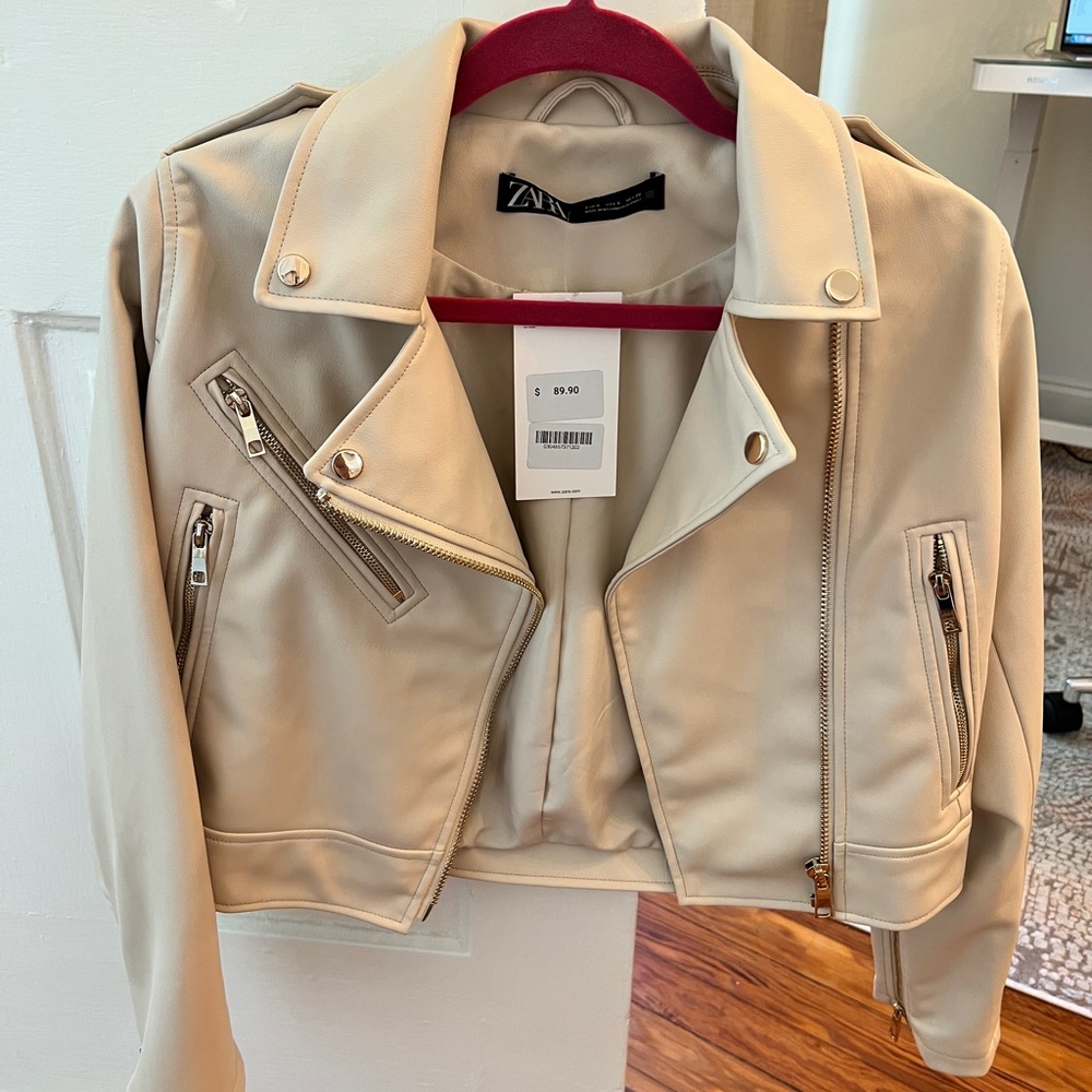 Zara Beige Leather Blazer